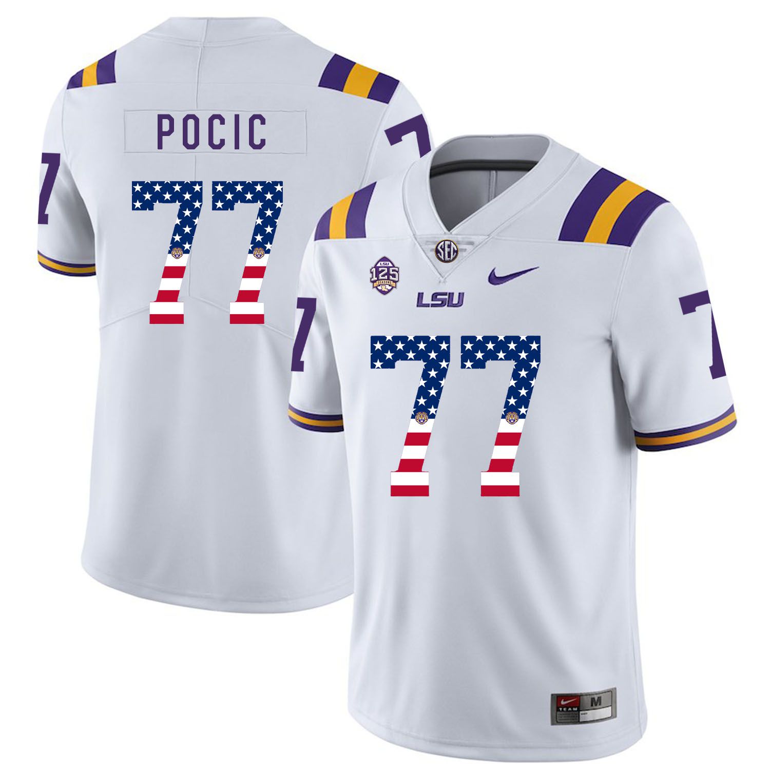 Men LSU Tigers #77 Pocic White Flag Customized NCAA Jerseys